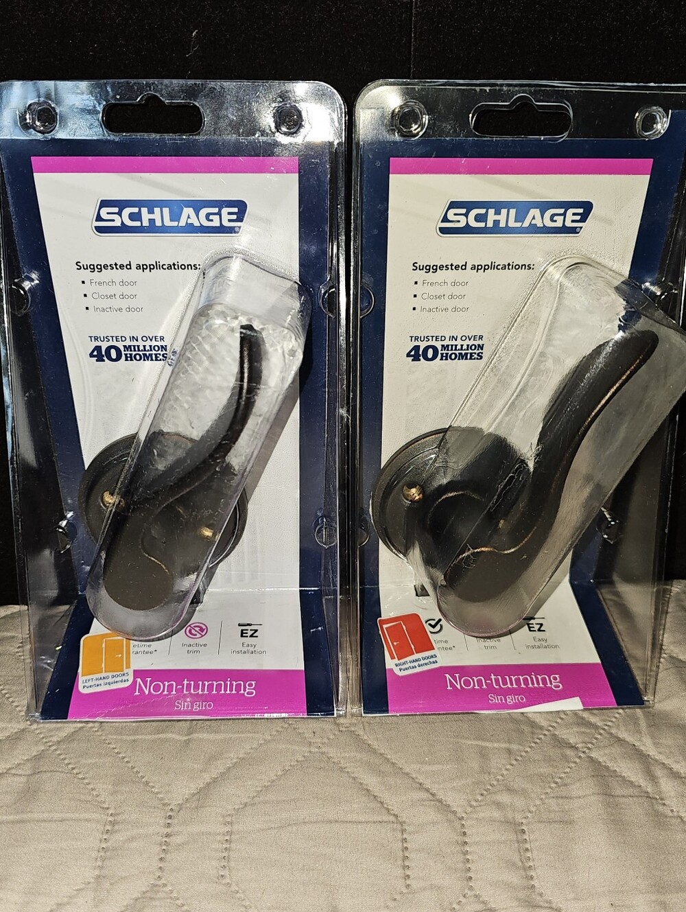 Schlage Non-Turning Door Lever - Black Left And Right Doors Aged Bronze